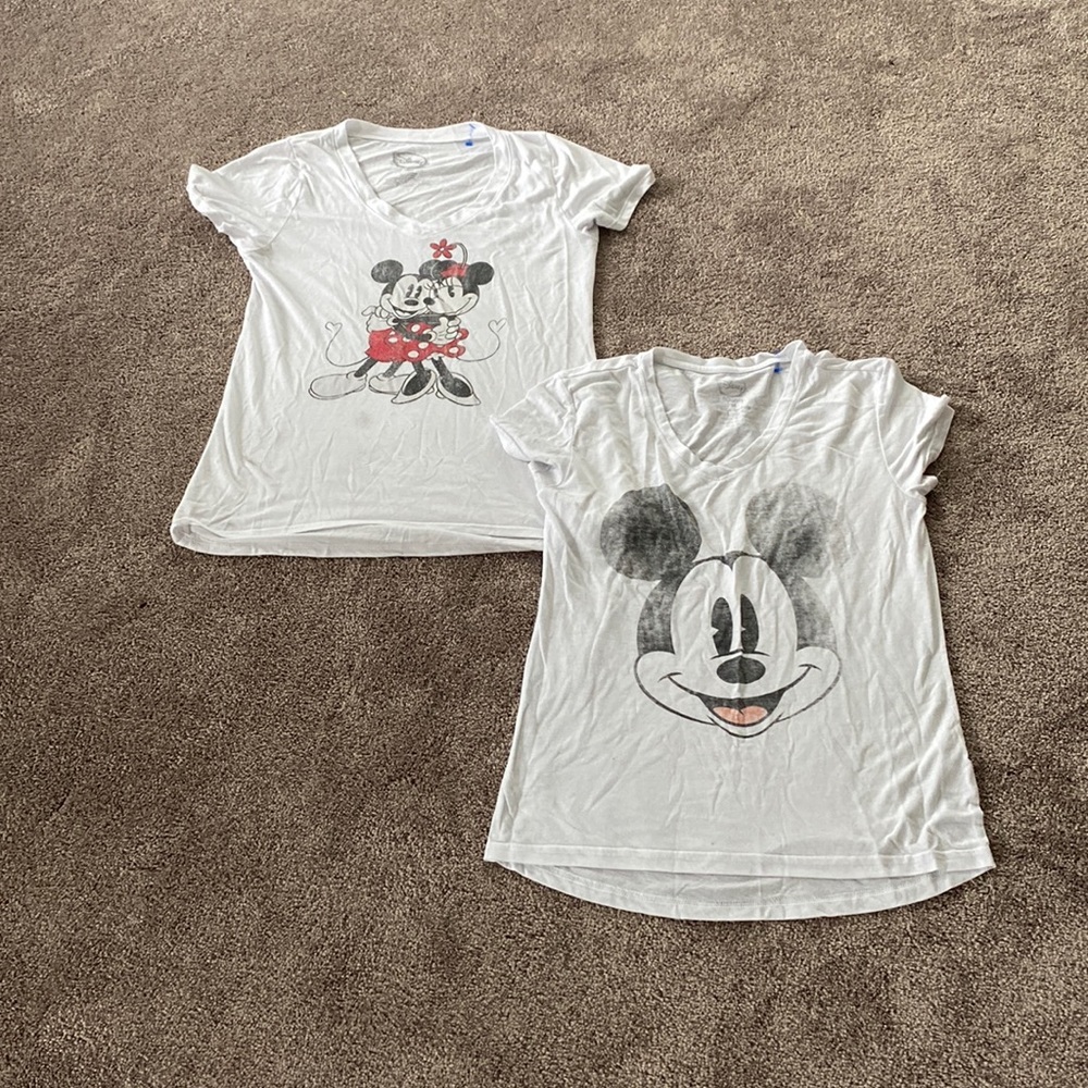 Disney Mickey & Minnie Mouse Graphic White T-Shirts Bundle SIZE M Short Sleeve